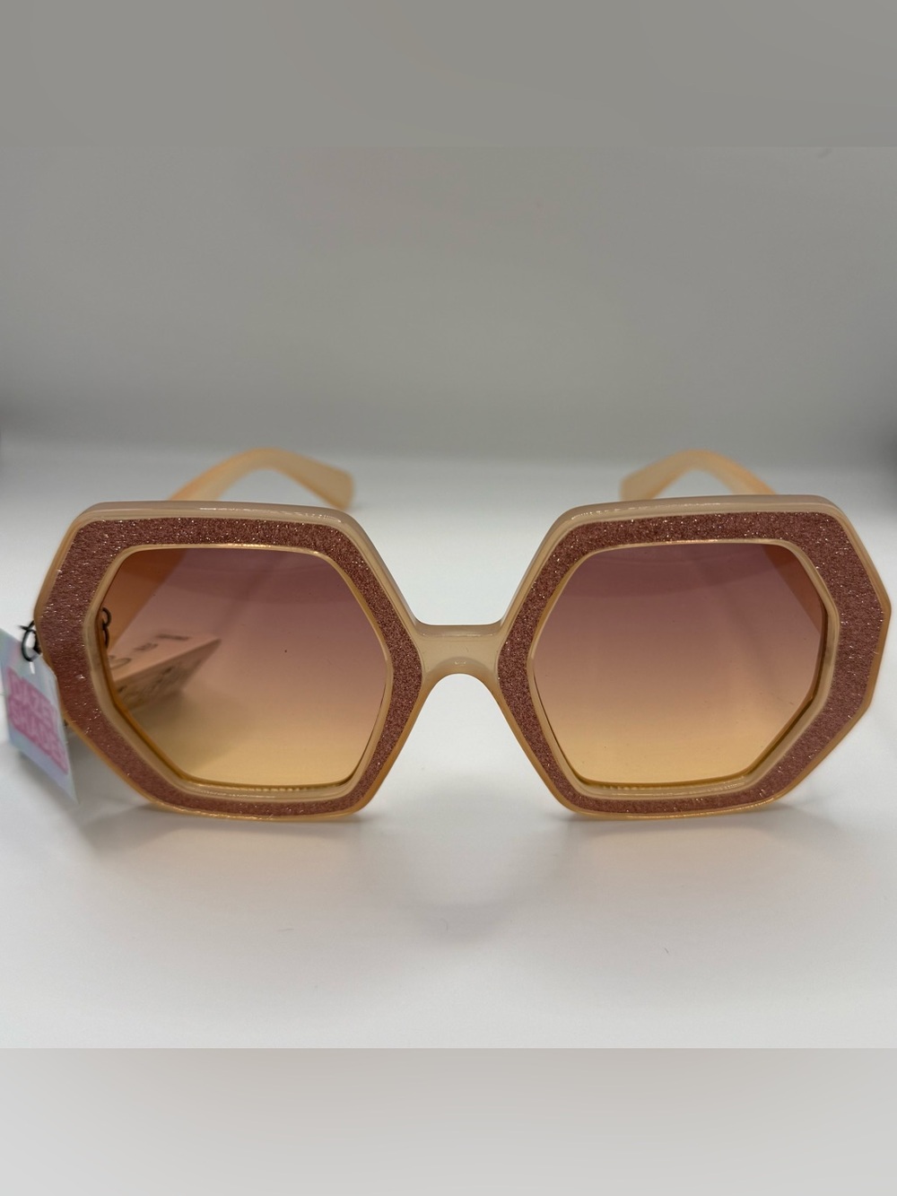 Sunset Orange Glitter Oversized Geometric Sunglasses NWT